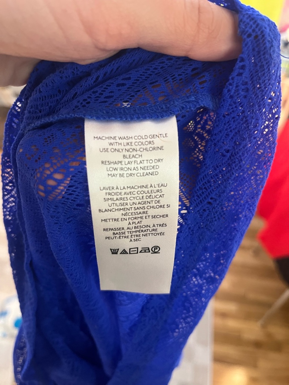 Anthropologie Bright Royal Blue Long Sleeve Mesh Turtleneck Top size Large - Picture 3 of 4
